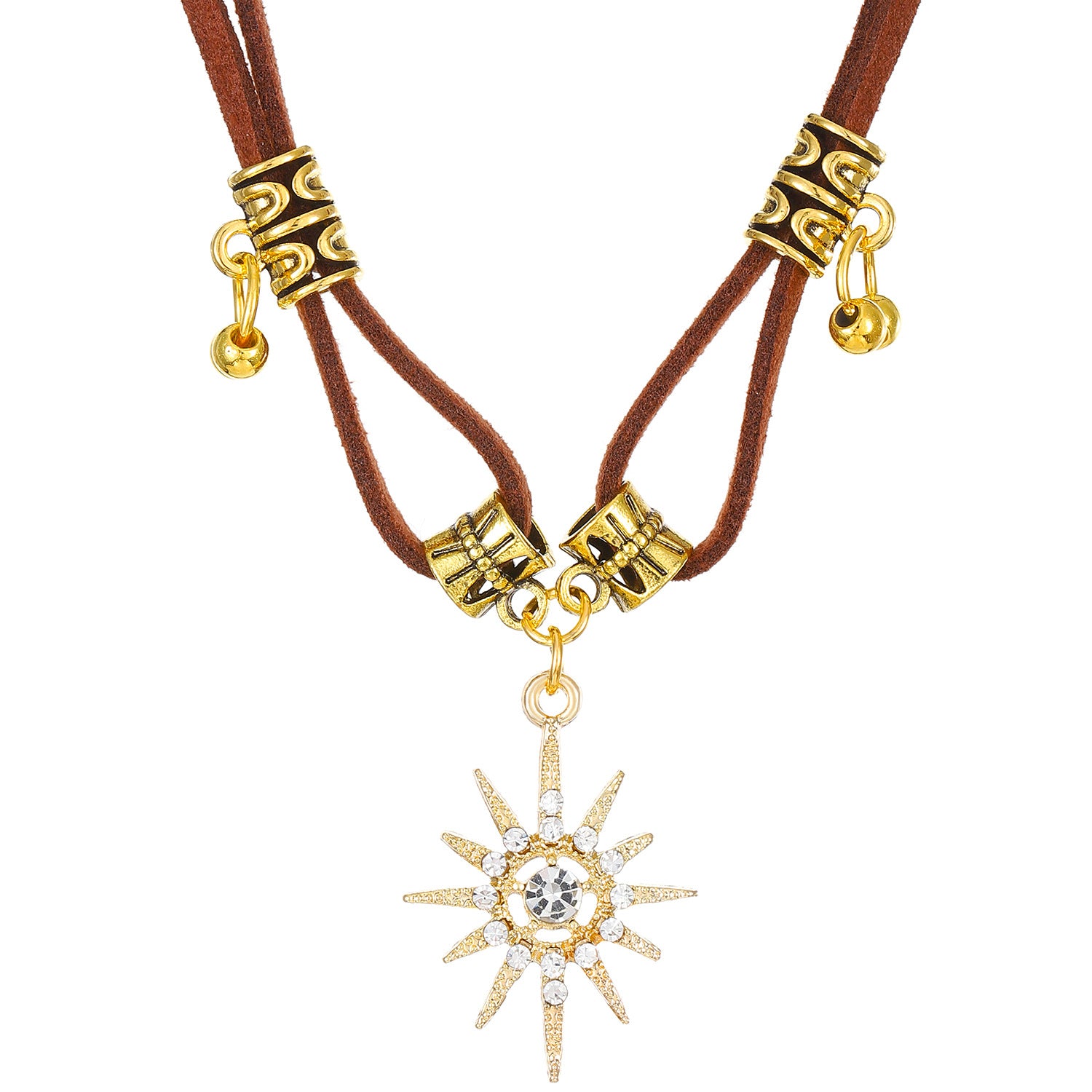 Wholesale Women' s eight-pointed star brown leather necklace